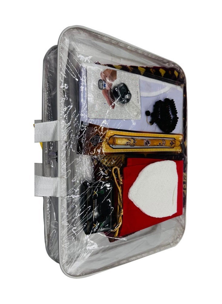 شركة مدثر علي لتجارة الجملة للبضائع ذ.م.م. طقم إحرام كامل للحج والعمرة - إحرام ١٣٠٠ غرام مع حزام، سجادة صلاة، قلنسوة، مسبحة، مسواك، منضدة، وصابون غير معطر | طقم إحرام للحجاج | مستلزمات الحجاج الرجالية - Image 5